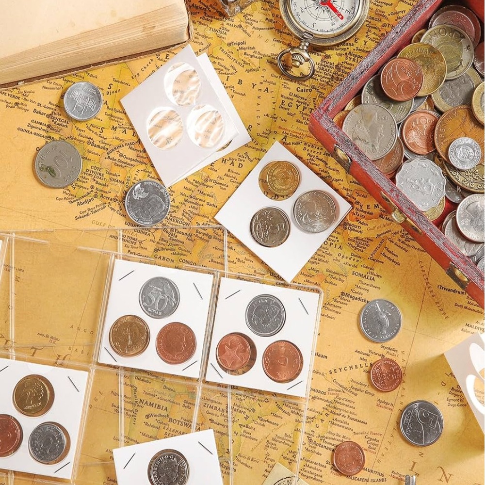 Assorted World Coins Collection Card Protectors